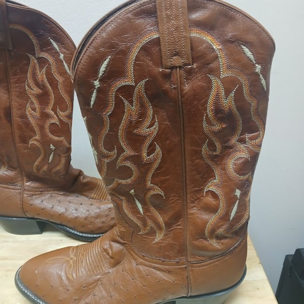 Tony Lama CZ872 9.5 D Peanut Brittle Brown Ostrich Cowboy Western Boots - Picture 2 of 16